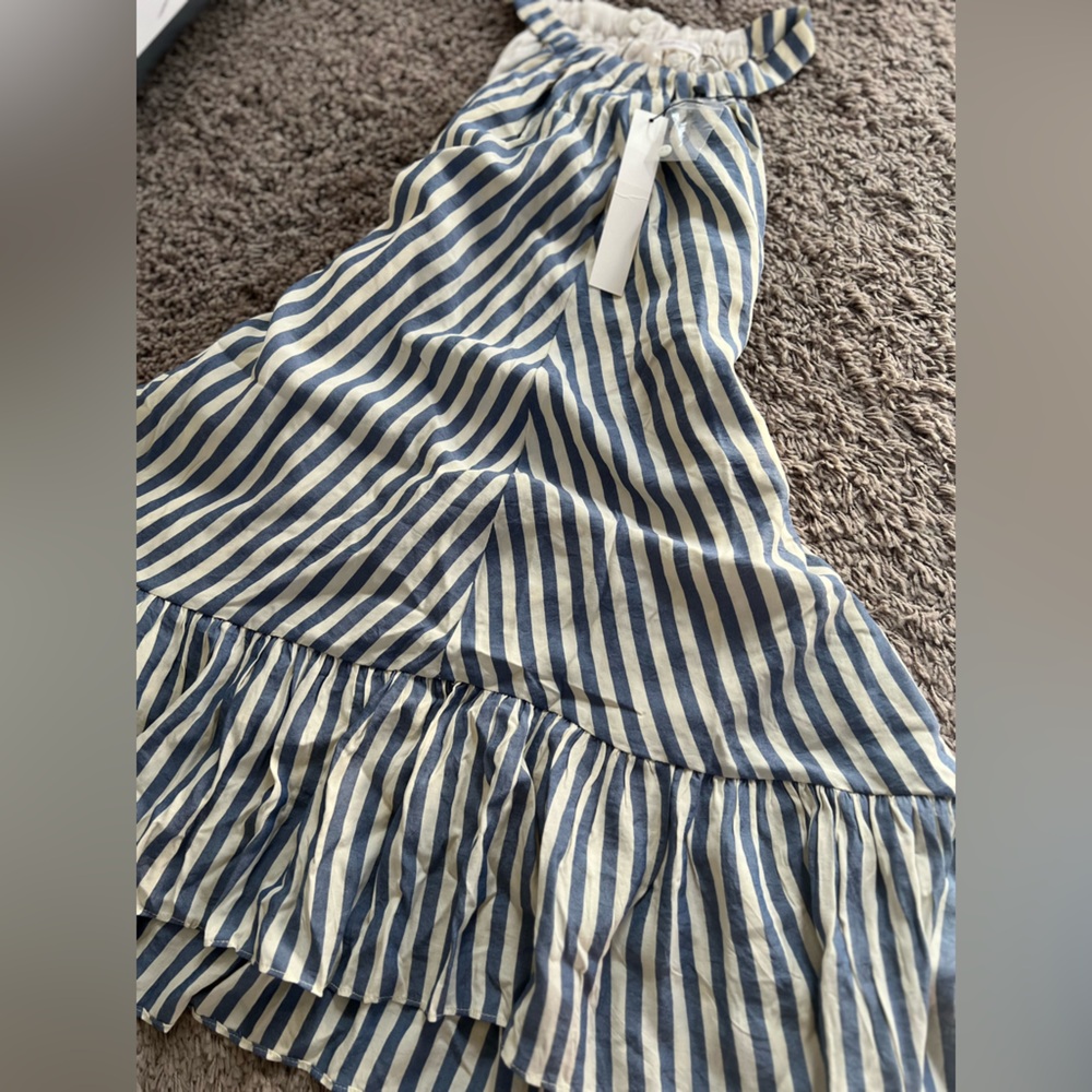 Adorable NWT Blue and White, Drop Waist Cotton Striped Halter Dress. M. - Picture 7 of 16